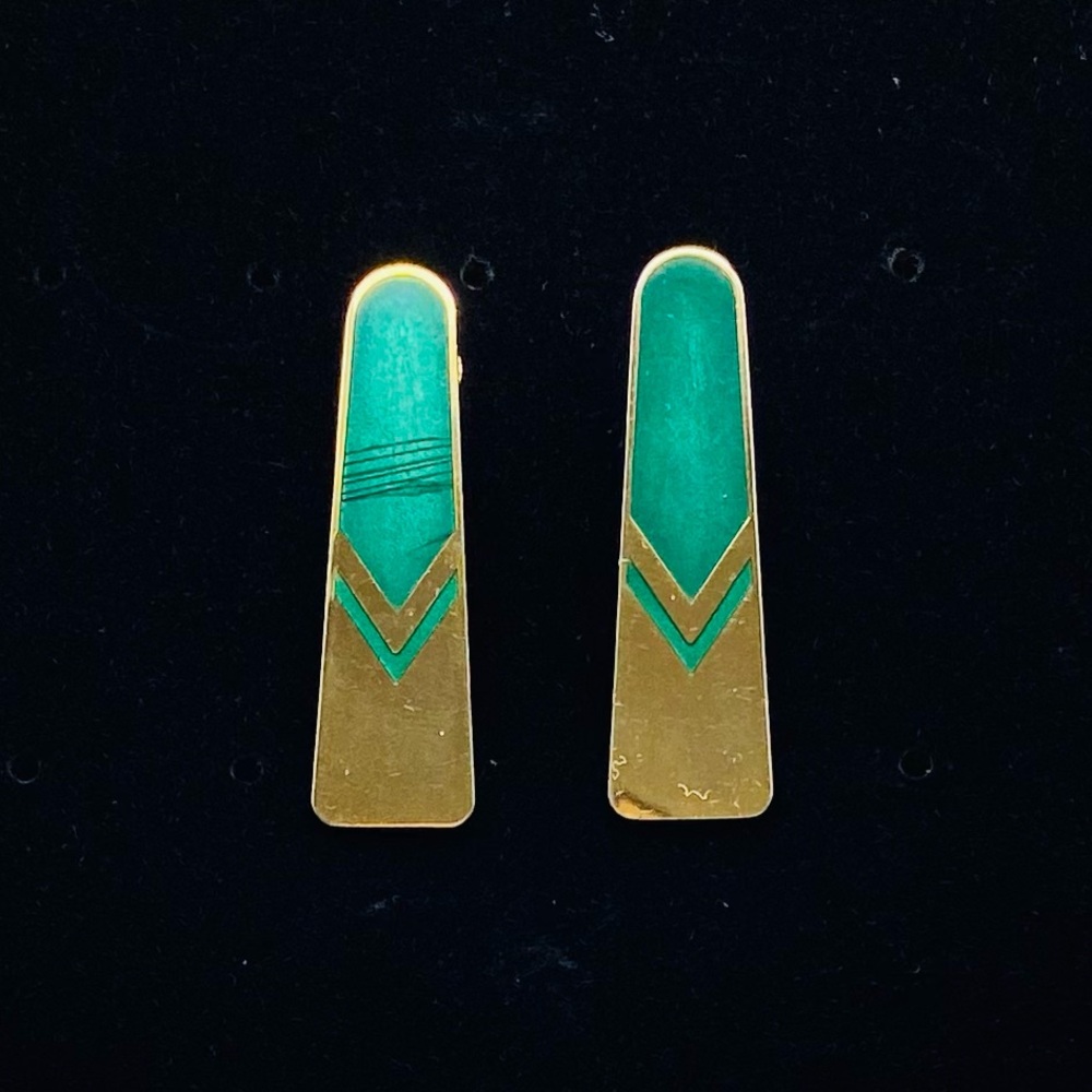 Laurel Burch Antique Clip-On Green and Gold Earrings